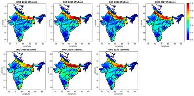 Performance evaluation of MODIS and VIIRS satellite AOD products over the Indian subcontinent